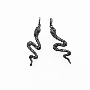 Black CZ Micro Pave 15x40mm Snake Pendant