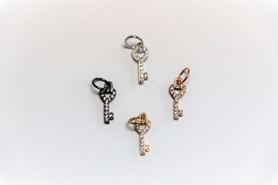 CZ Micro Pave 6x20mm Key  Charm with Jump Ring