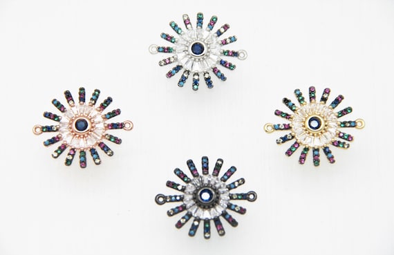 Mixed CZ Micro Pave 20mm Starburst Connectors With Loop