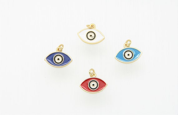 CZ Micro Pave Enamel 8x14mm Evil Eye Charm