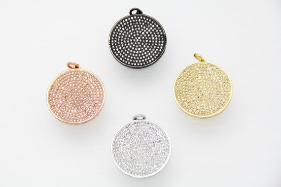 CZ Micro Pave 25mm Coin Shape Pendant