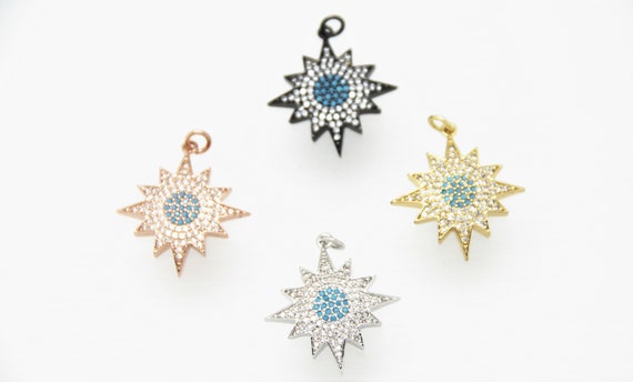 Turquoise Color CZ Micro Pave 25mm Starburst Pendant