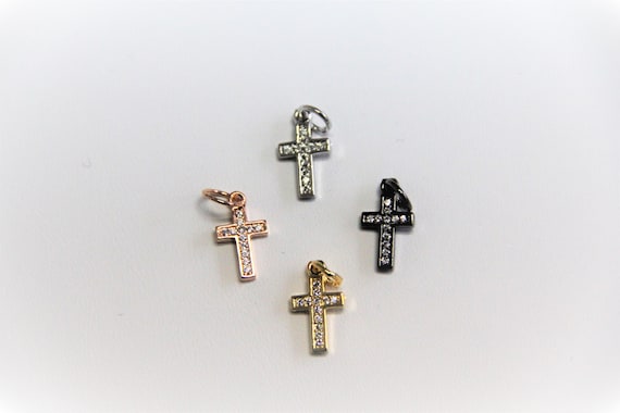 CZ Micro Pave 8x20mm Cross Charm with Jump Ring