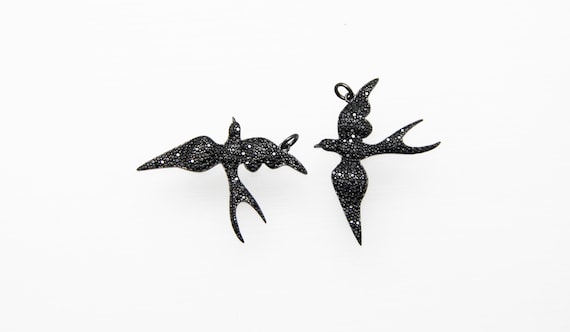 Black CZ Micro Pave 25x38mm Swallow Pendant