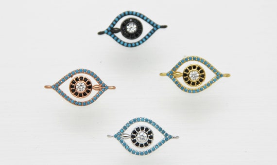 Turquoise Color CZ Micro Pave 12x18mm Evil Eye Connector