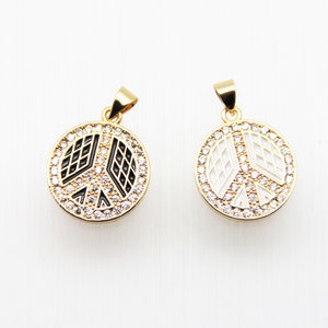 CZ Micro Pave Enamel 18mm Peace Sign Pendant