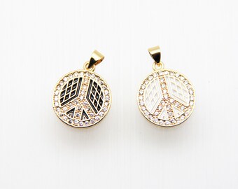 CZ Micro Pave Enamel 18mm Peace Sign Pendant