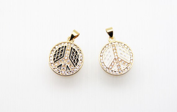 CZ Micro Pave Enamel 18mm Peace Sign Pendant