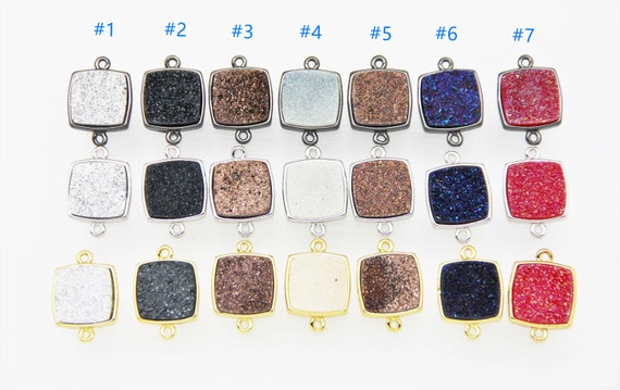 Druzy Agate Electroplating 14x14mm Square Shape Brass Bezel Setting Connector