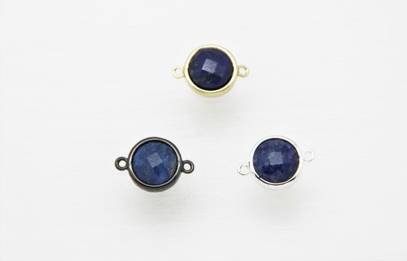 Lapis Lazuli 12mm Coin Shape Brass Bezel Setting Connector