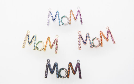 Mixed Color CZ Micro Pave 18x35mm "MOM" Connectors For Necklace