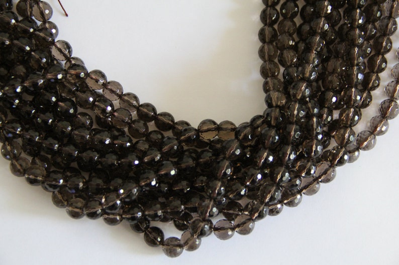 Smoky Quartz 10mm faceted round beads 16 length strand image 1