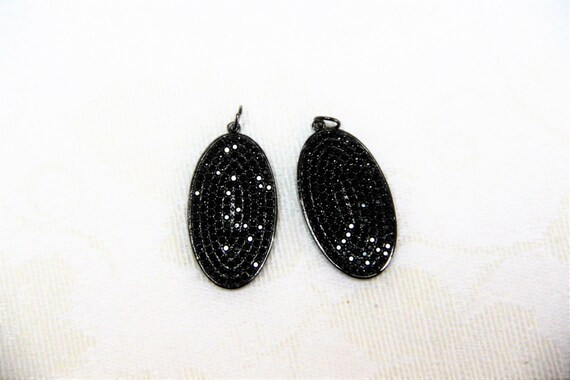 BlackCZ Micro Pave 18x30mm Flat Oval Pendant