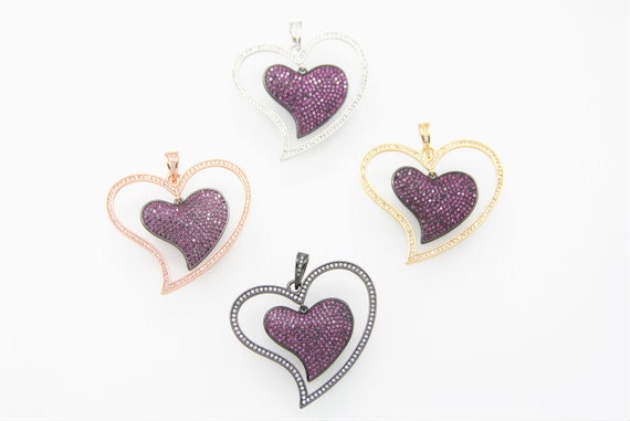 CZ Micro Pave 42mm Hollow Double Heart Pendant