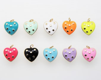Enamel 16mm Heart With Star Pendant
