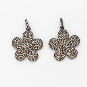 Champange CZ Micro Pave 25mm Flower Pendant With CZ Bail