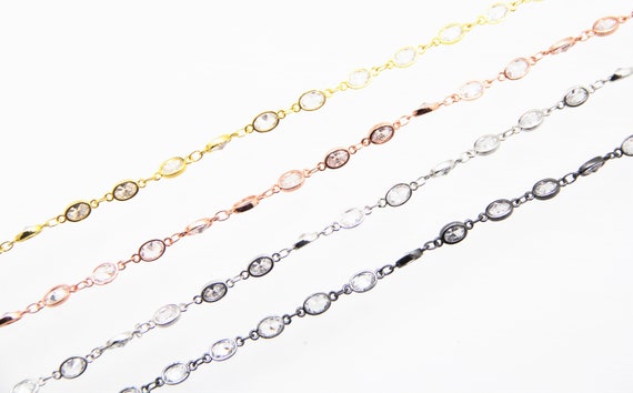 Cubic Zirconia 5x7mm Oval Bezel Brass Chain