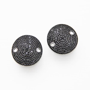 Black CZ Micro Pave 24mm Coin Shape Connector with Hole