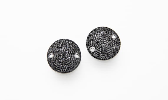 Black CZ Micro Pave 24mm Coin Shape Connector with Hole