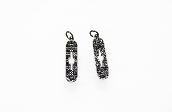 Black CZ Micro Pave 8x27mm Long Flat Oval Pendant