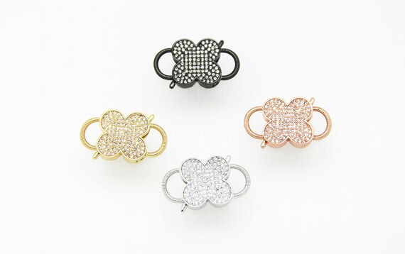 CZ Micro Pave 16x22mm Clover Double Open Clasp
