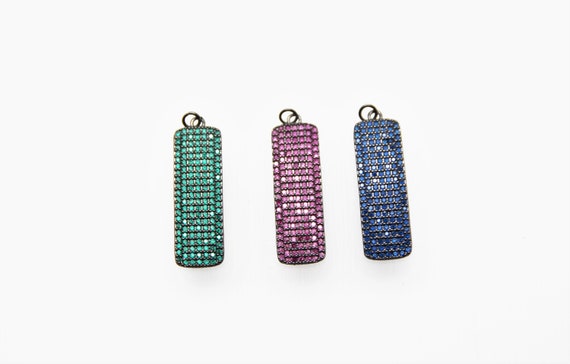 Color CZ Micro Pave 13x38mm Rectangle Pendant