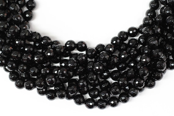 Black Onyx 10mm faceted round beads 16" length strand
