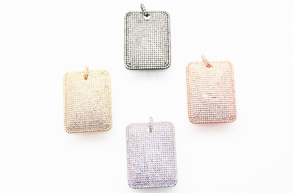 CZ Micro Pave 30x40mm  Rectangle Tag Pendant