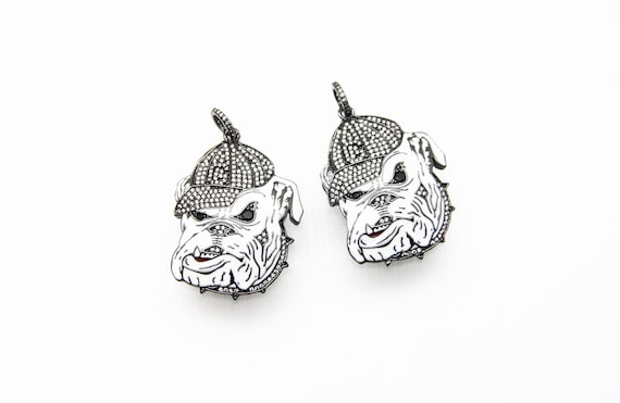 CZ Micro Pave Enamel 28x45mm Bully Dog Head Pendant