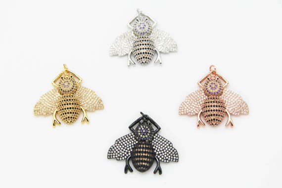 CZ Micro Pave 32x36mm Bee Pendant