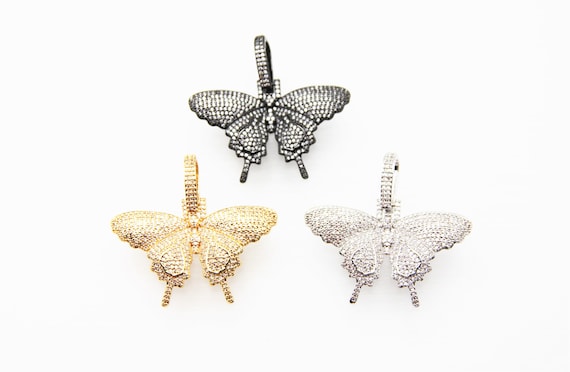 CZ Micro Pave 30x40mm 3D Butterfly Pendant