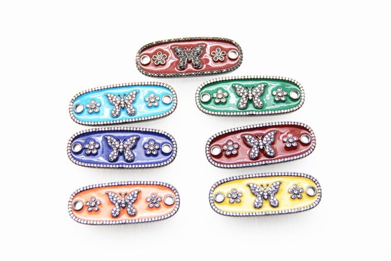 CZ Micro Pave Enamel 15x43mm Butterfly Oval Shape Connector with Hole