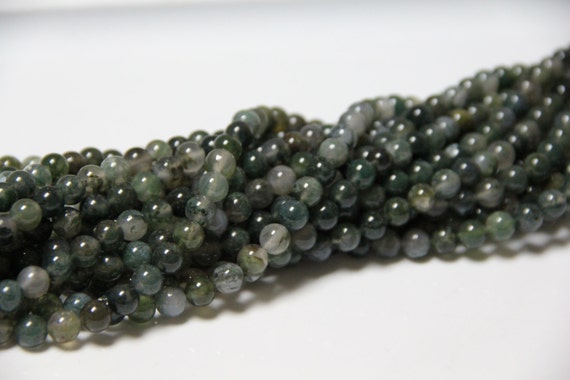 Moss Agate 8mm smooth round beads 16" length full strand