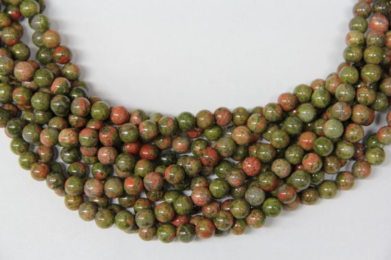 Unakite 8mm smooth round beads 16" length full strand