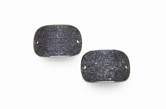 Black CZ Micro Pave 28x40mm Oval Shape Connector with Hole