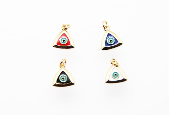 CZ Micro Pave Enamel 12mm Triangle Evil Eye Charm