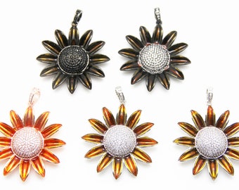 CZ Micro Pave 50mm Sunflower Pendant With CZ Bail
