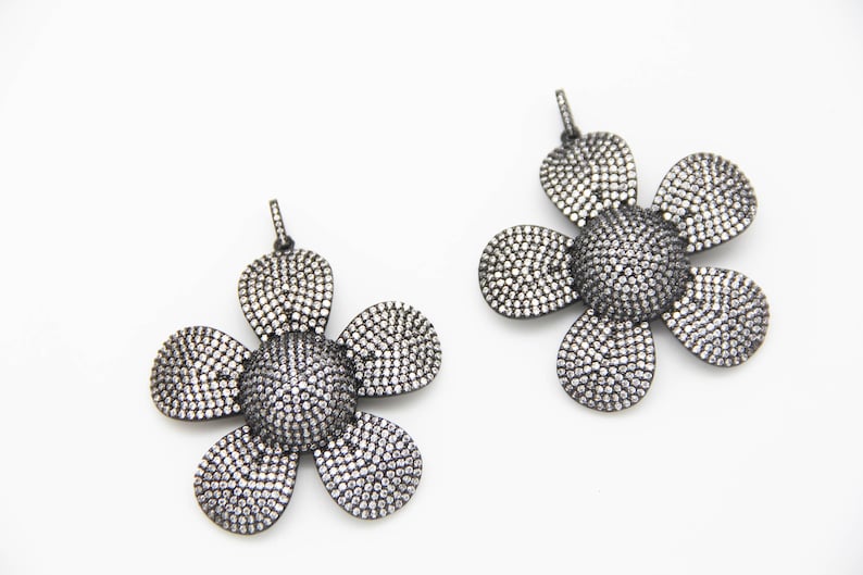 CZ Micro Pave 50mm Flower Pendant With CZ Bail