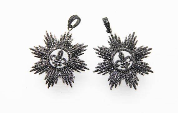 Black CZ Micro Pave 40mm Starburst Pendant With CZ Bail