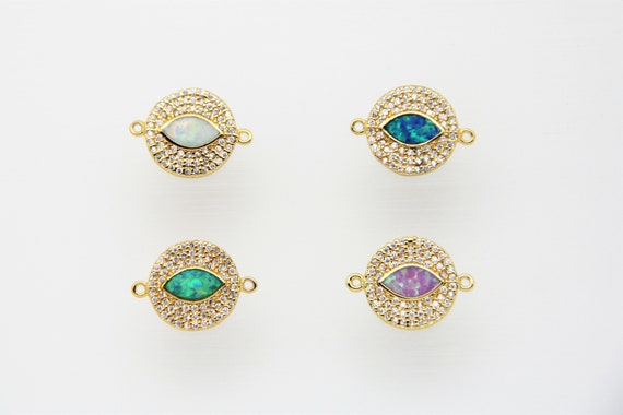 Synthetic Opal With CZ Micro Pave 14mm Clover Connector