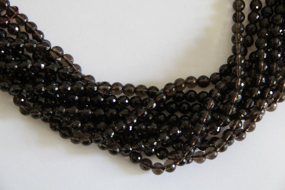 Smoky Quartz 8mm faceted round beads 16" length strand