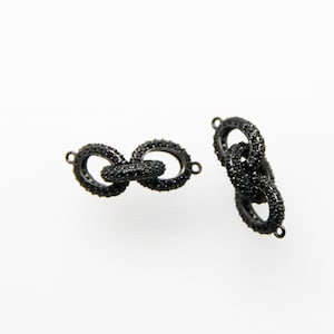 Black CZ Micro Pave 10x25mm Open Oval 3 Links Connector