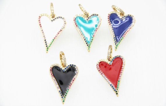 CZ Micro Pave Enamel 18x25mm Heart Pendant
