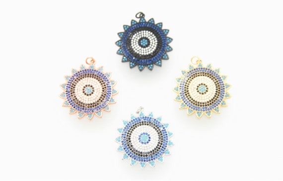 Mix Color CZ Micro Pave 32mm Sunburst Pendant