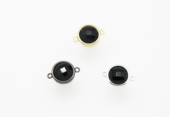 Black Onyx 12mm Coin Shape Brass Bezel Setting Connector