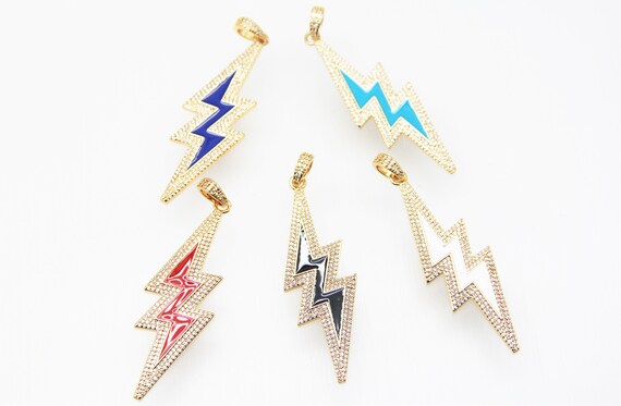 CZ Micro Pave Enamel 20x5mm Lightning Bolt Pendant