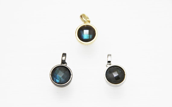 Labradorite 12mm Coin Shape Brass Bezel Setting Pendant