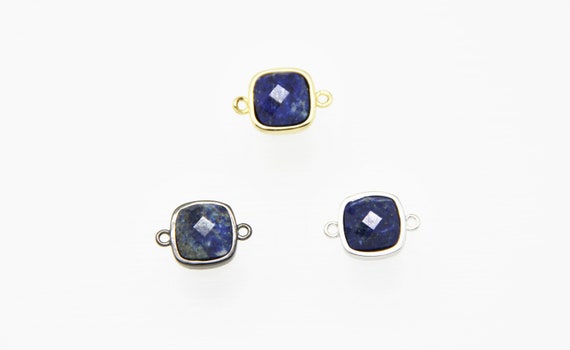 Lapis lazuli 10x10mm Square Shape Brass Bezel Setting Connector