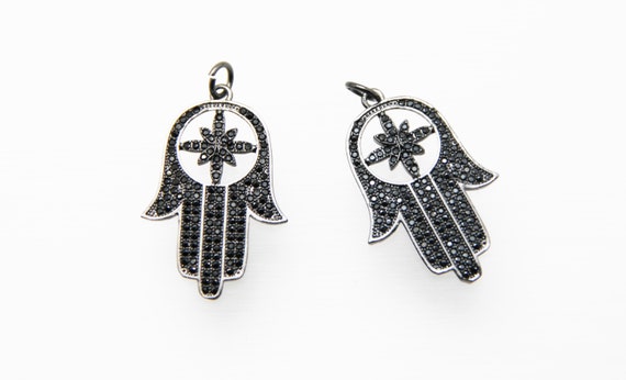 Black CZ Micro Pave 23x32mm  Hamsa Pendant