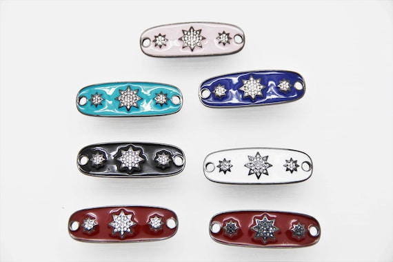 CZ Micro Pave Enamel 15x43mm Oval Shape Connector with Hole